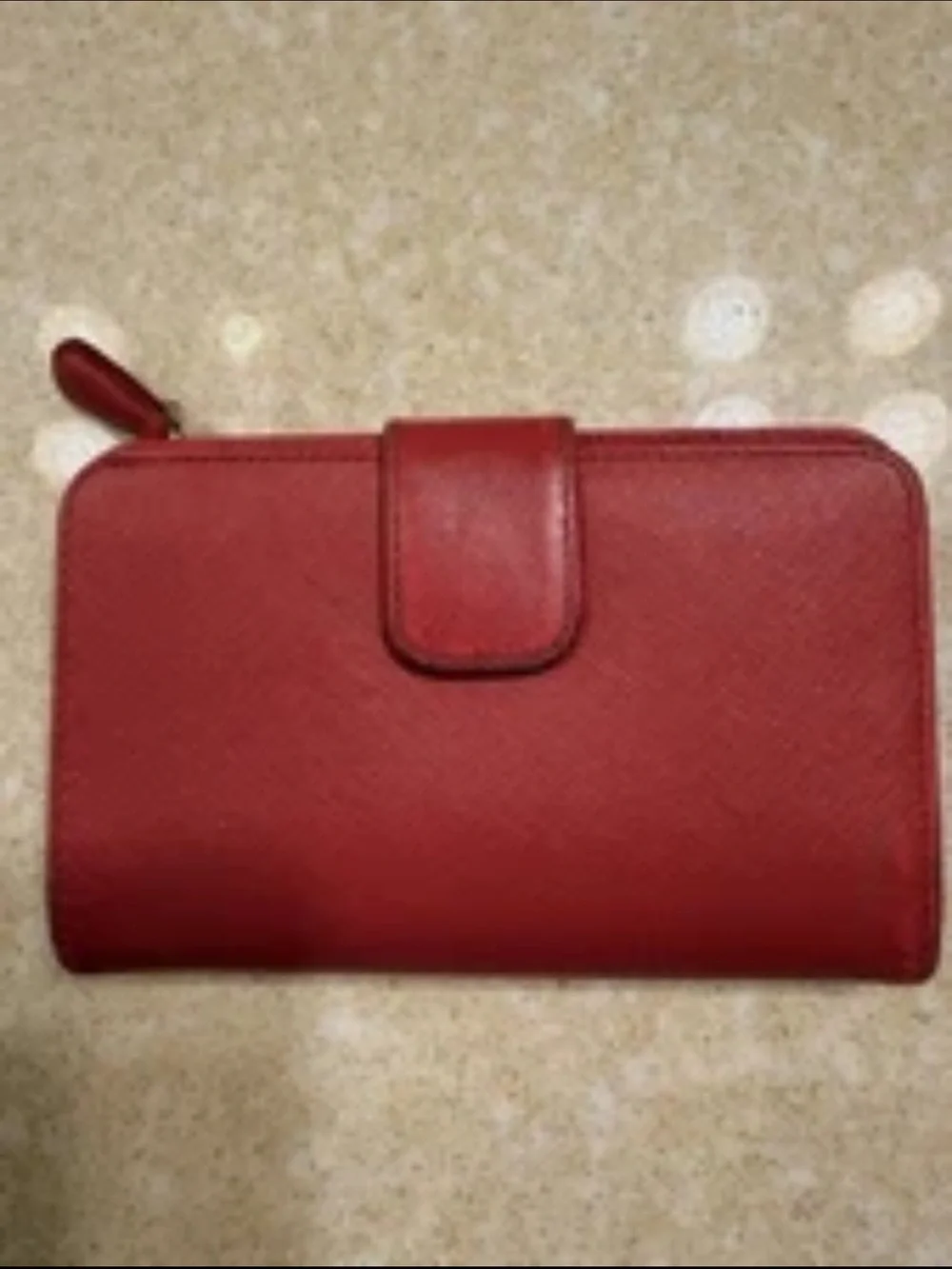 Prada Red Saffiano Zip-Around Wallet with Gold Logo